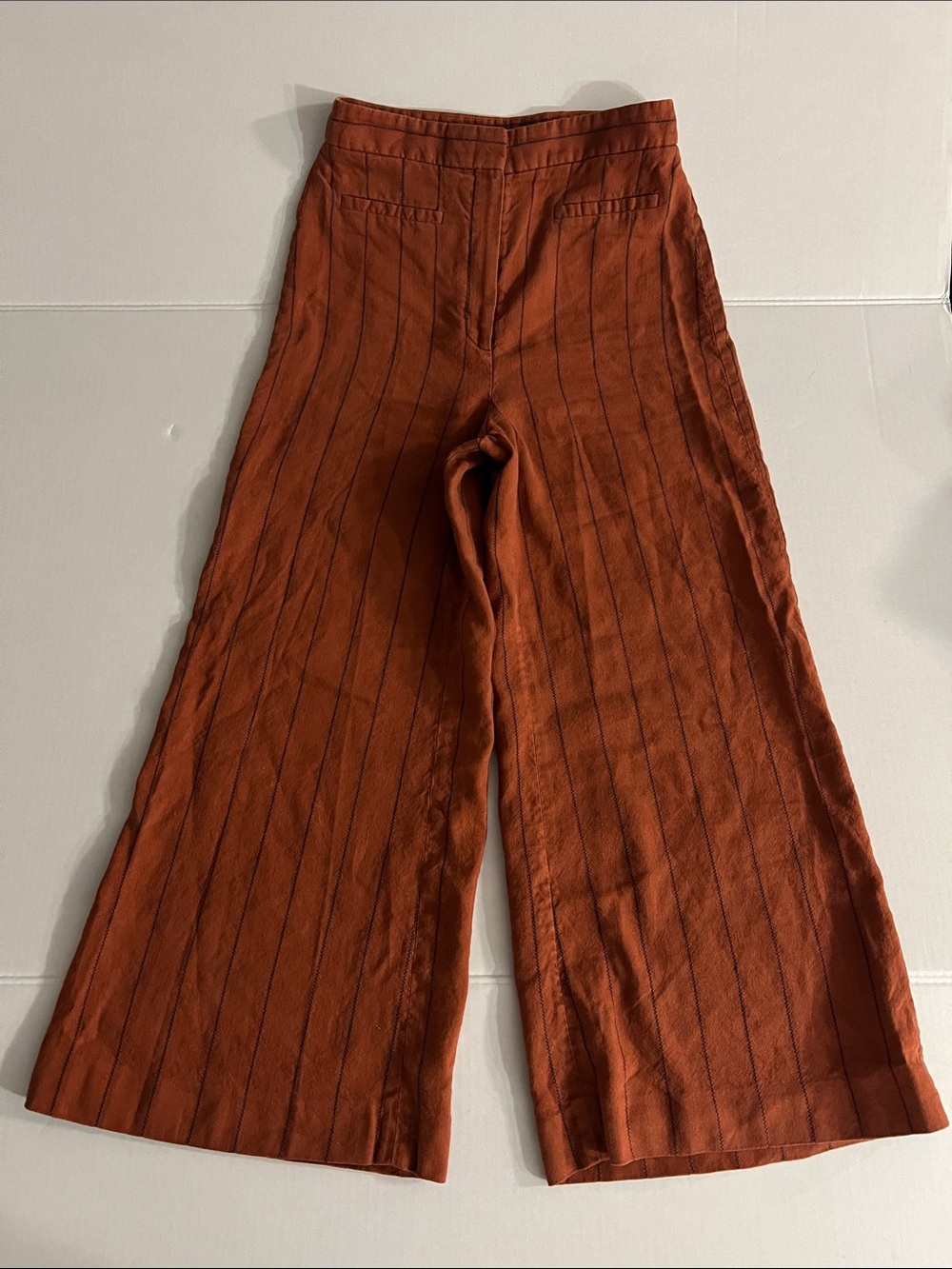 Uterque Striped Wide leg Cropped striped Pants linen cotton size Small or 26
